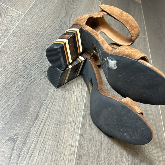 Jeffrey Campbell Lindsay Open Toe Brown Suede Striped Heels Size 9 - Picture 10 of 13